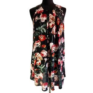 Umgee Black Rose Print Sleeveless Shift Dress MED Soft Girl Casual Vacation Boho